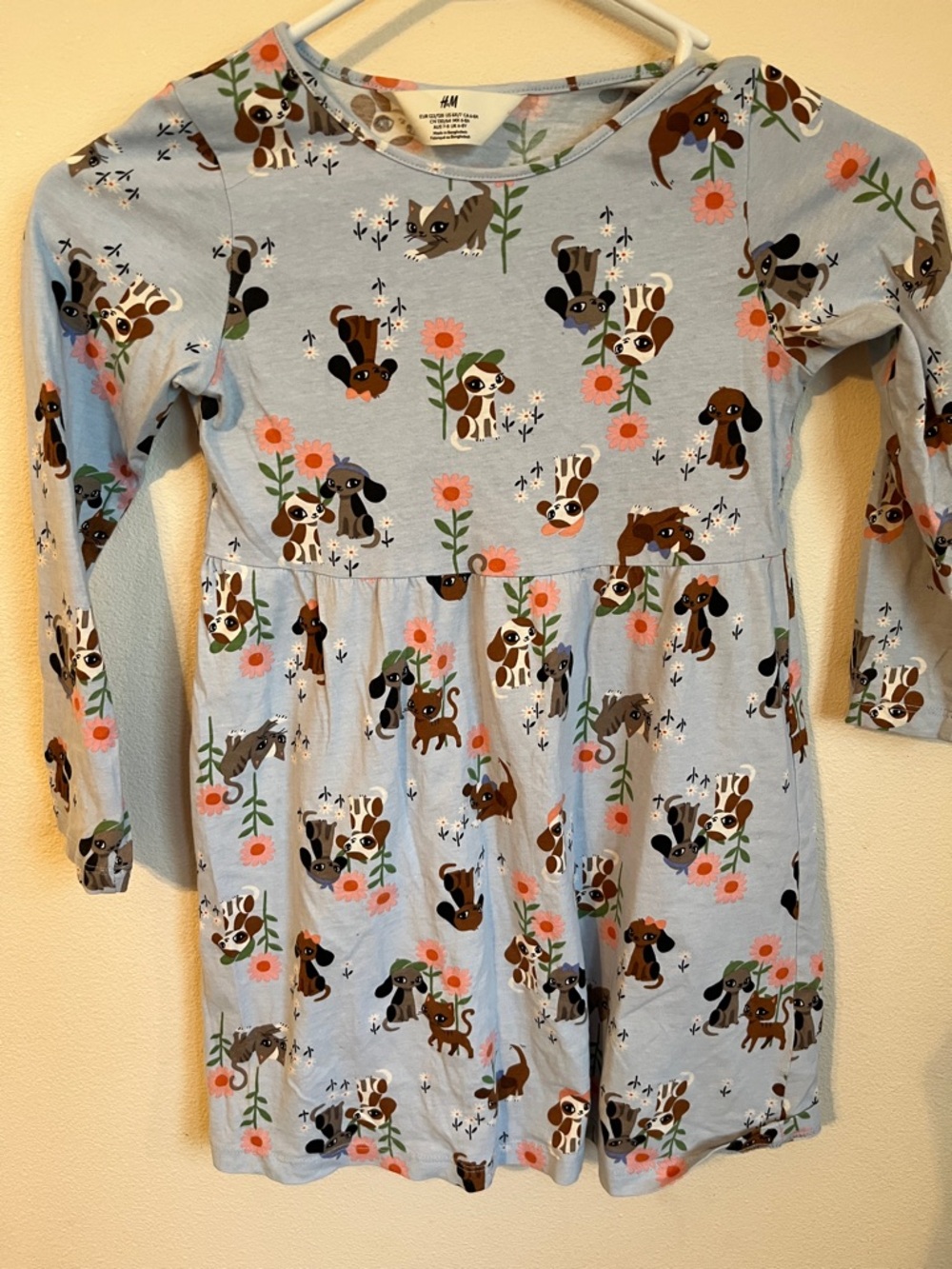 H&M Light Blue Puppy Print Long Sleeve Dress